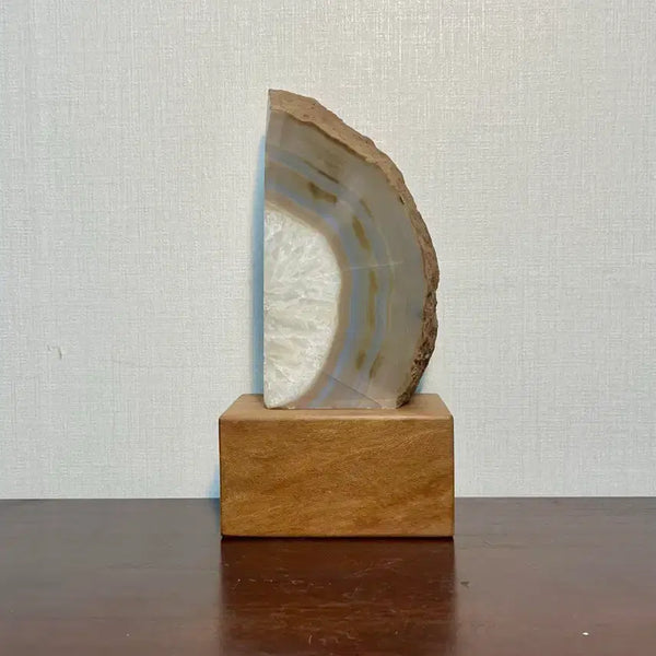 [BUNJANG] Natural Agate Slice with Wooden Stand / 천연 마노석 원석(원목좌대포함)