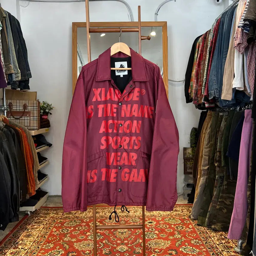 [BUNJANG] XLARGE Burgundy Nylon Coach Jacket (Size L) / [L] 엑스라지 버건디 나일론 코치 자켓