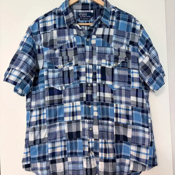 [BUNJANG] Polo Ralph Lauren Patchwork Western Short Sleeve Shirt L / 폴로 랄프로렌 패치워크 웨스턴 반팔 셔츠 (L)