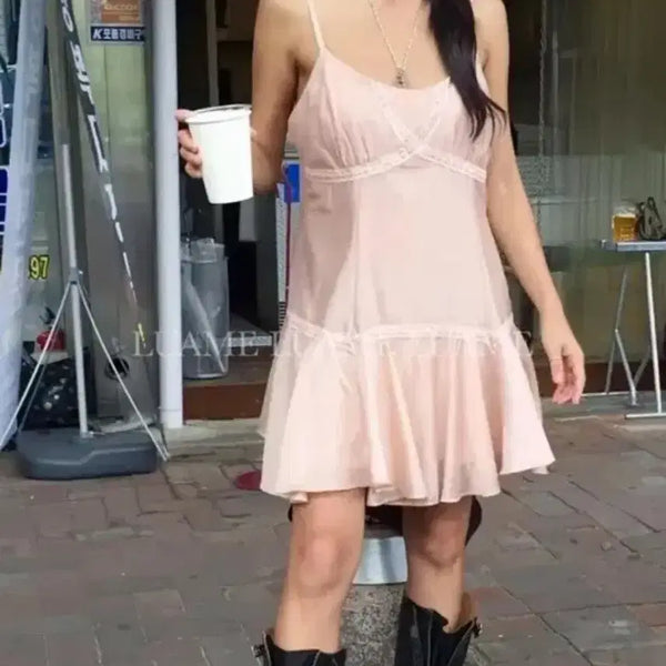 [BUNJANG] LoaM Peach Frill Mini Dress / 루아므 피치 프릴 원피스