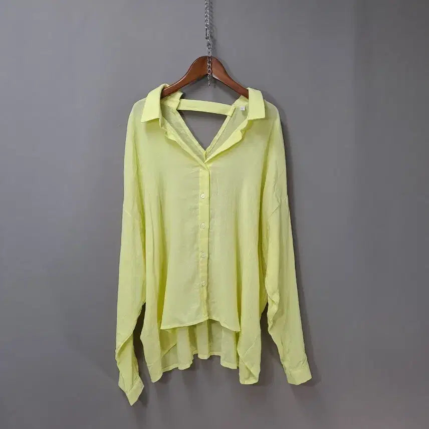 [BUNJANG] Yellow Open Shoulder Neck Slit Cotton Shirt / 옐로우 오픈숄더 넥트임 아사면 셔츠