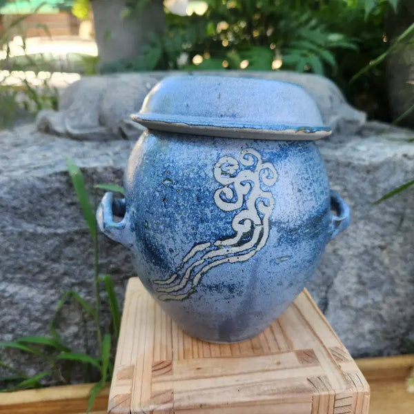 [BUNJANG] 1980s Blue Glaze Ewer-Shaped Tea Caddy / 80년대 청채 항아리형 차호
