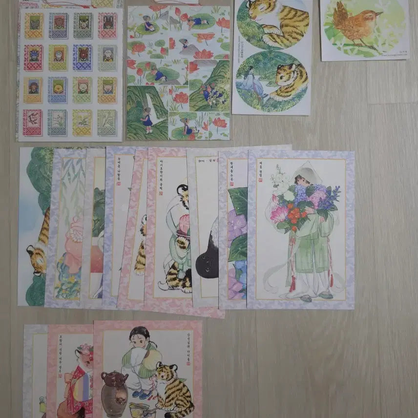 [BUNJANG] Gaji-nim Horang Yurram Oriental Style Deco Sticker Postcard Set Bundle Set / 가지님 호랑유람 동양풍 다꾸 스티커 엽서 세트 일괄