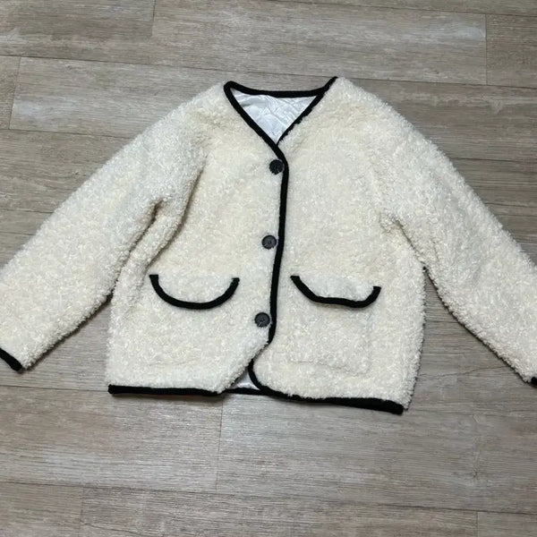 [BUNJANG] Shearling Cropped Jacket - Ivory / 양털 뽀글이 크롭 자켓 아이보리