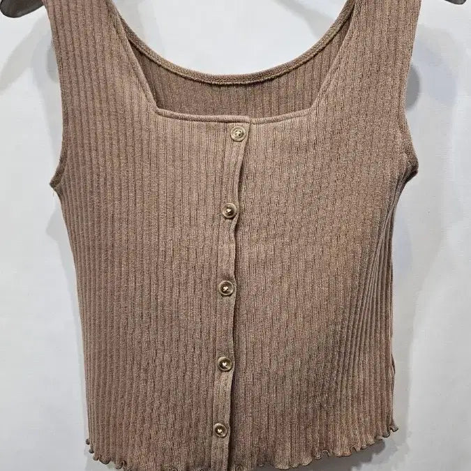 [BUNJANG] Wego Stan Square Neck Ribbed Sleeveless Knit - Brown Beige / 일본수입 wego stan. 브라운 베이지 스퀘어넥 골지니트 민소매티 ssz