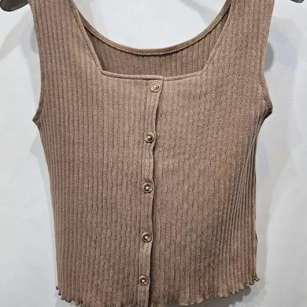 [BUNJANG] Wego Stan Square Neck Ribbed Sleeveless Knit - Brown Beige / 일본수입 wego stan. 브라운 베이지 스퀘어넥 골지니트 민소매티 ssz