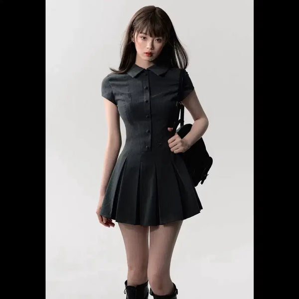 [BUNJANG] OAKMOO Charcoal Grey Short Sleeve Mini Dress / OAKMOO 오크무 반팔 셔츠 미니 원피스 차콜그레이