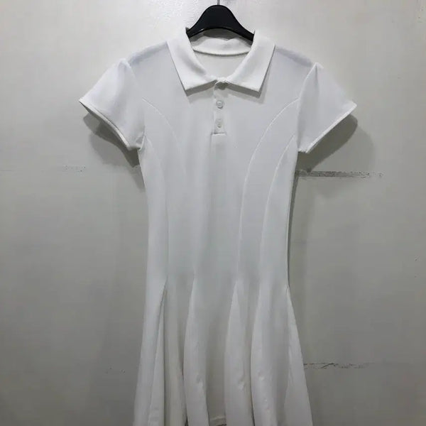 [BUNJANG] White Flare Short Sleeve Collar Dress / 플레어 반팔 카라 원피스