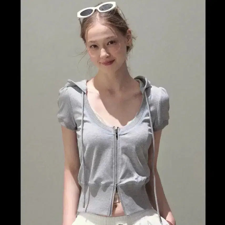 [BUNJANG] Oakmoo Half-Sleeve Hoodie Zip-Up Gray / OAKMOO 오크무 반팔 후드 집업 그레이