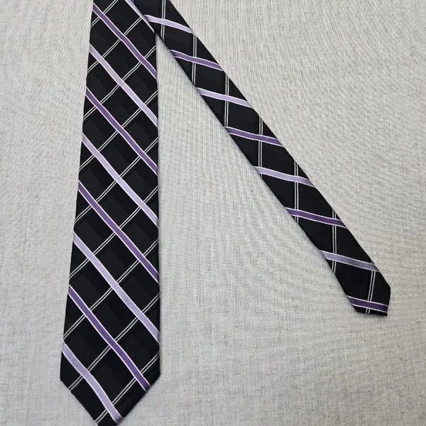 [BUNJANG] Michael Kors Silk Necktie Black Purple Check / 마이클코어스 실크 넥타이 블랙 퍼플 체크 (414
