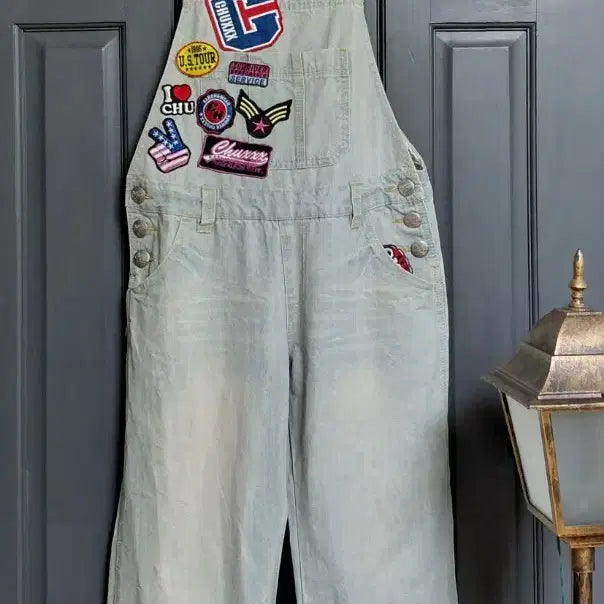 [BUNJANG] CHU XXX Patchwork Light Blue Denim Overalls / CHU XXX 패치워크 라이트블루 데님 오버롤 (26inch)