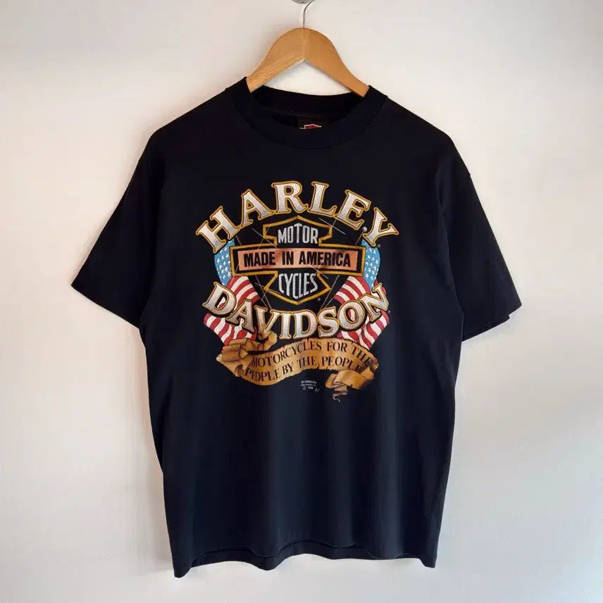 [BUNJANG] Harley-Davidson USA 90s 3D Emblem Half T-Shirt / 할리데이비슨 USA 90s 3D 엠블럼 하프티셔츠 반팔