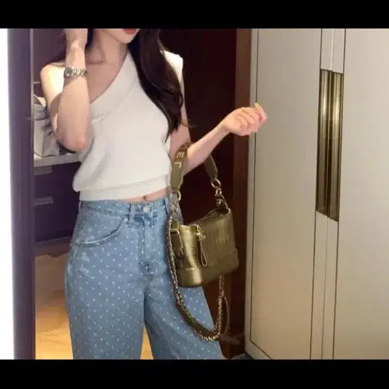 [BUNJANG] Light Blue Dot Straight Fit Denim Pants / 연청 도트 일자 팬츠