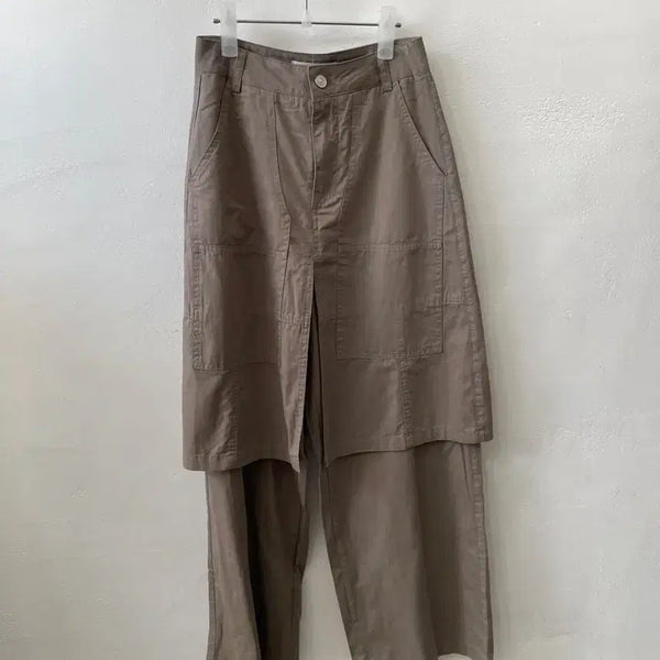 [BUNJANG] Midi Wide Skirt Pants - Brown/Khaki - Size S / 새상품 브라운 카키 미디 와이드 치마바지 s