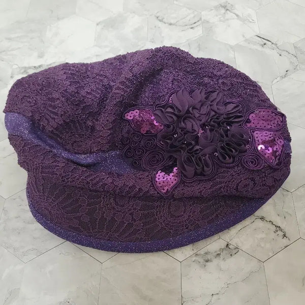 [BUNJANG] Purple Lace Flower Accent Women's Hat / 보라색 레이스 플라워 장식 여성모자