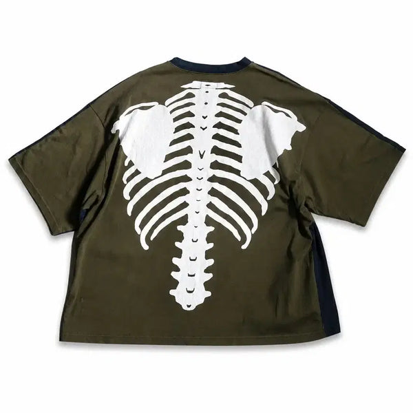 [BUNJANG] Kapital Cotton Sitting Two-Tone Big Pocket T-Shirt Black Khaki / 캐피탈 코튼 시팅 투톤 빅 포켓 본 티셔츠 블랙 카키 1 EK1446