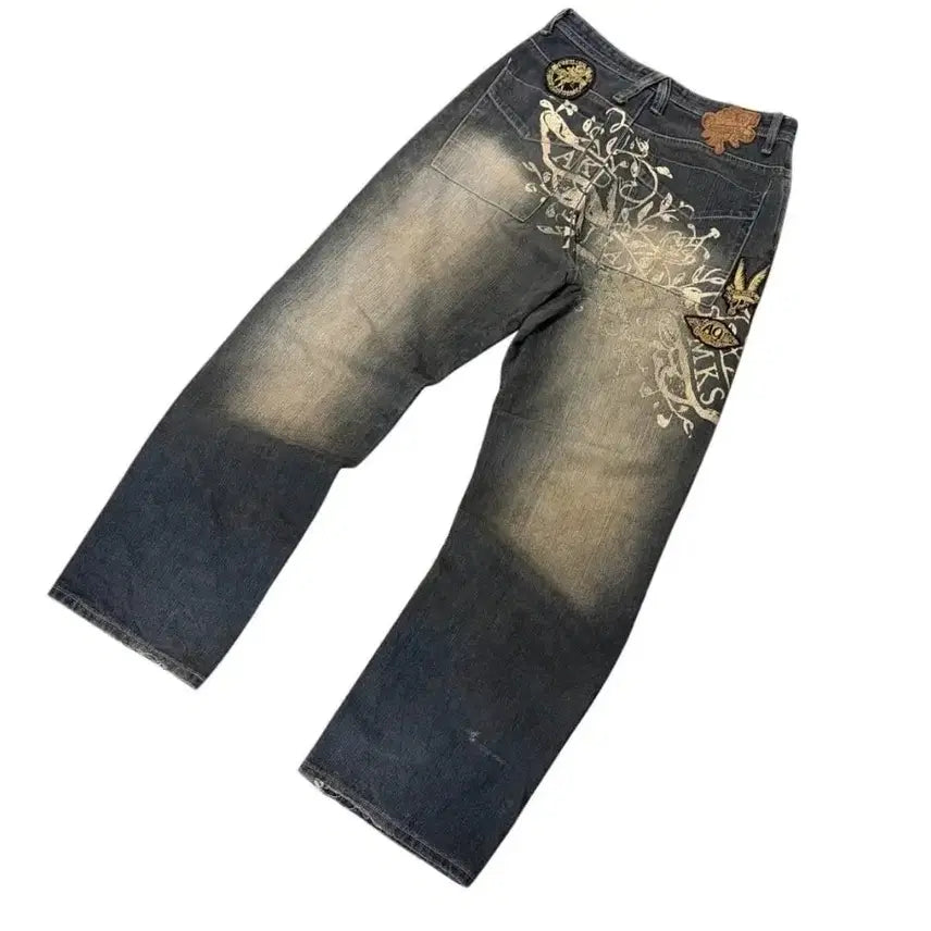 [BUNJANG] Akademiks "AO" Embroidered Y2K Denim Pants (31" Waist) / 아카데믹스 올드스쿨 자수 데님 팬츠 (31
