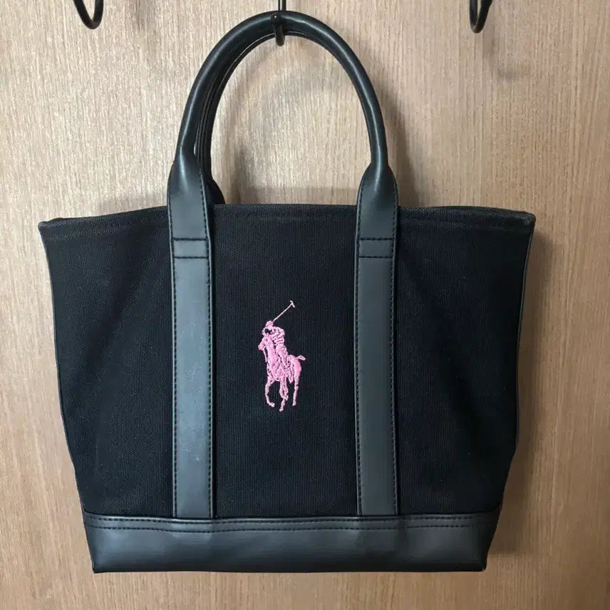 [BUNJANG] Polo Ralph Lauren Pink Big Pony Black Canvas Tote Bag / POLO 폴로랄프로렌 핑크 빅포니 블랙 캔버스 토트백
