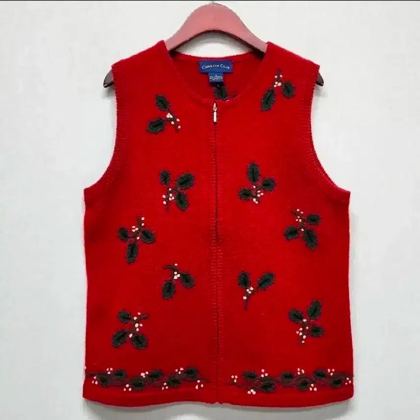 [BUNJANG] Charter Club Embroidered Wool 100% Knit Vest M Size / 차터클럽 자수포인트 양모100% 니트 집 베스트 M사이즈