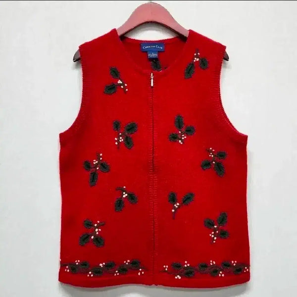 [BUNJANG] Charter Club Embroidered Wool 100% Knit Vest M Size / 차터클럽 자수포인트 양모100% 니트 집 베스트 M사이즈