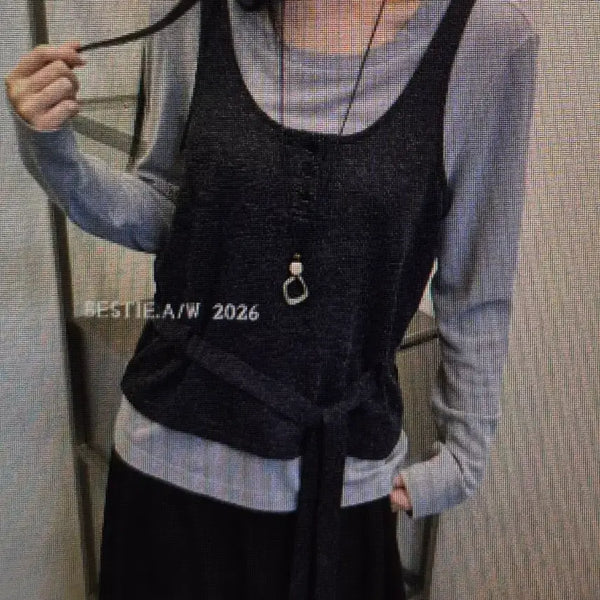 [BUNJANG] Long Sleeve T-Shirt + Knit Vest Set / (해외배송) 긴팔 티셔츠 + 니트 조끼 세트 3컬러