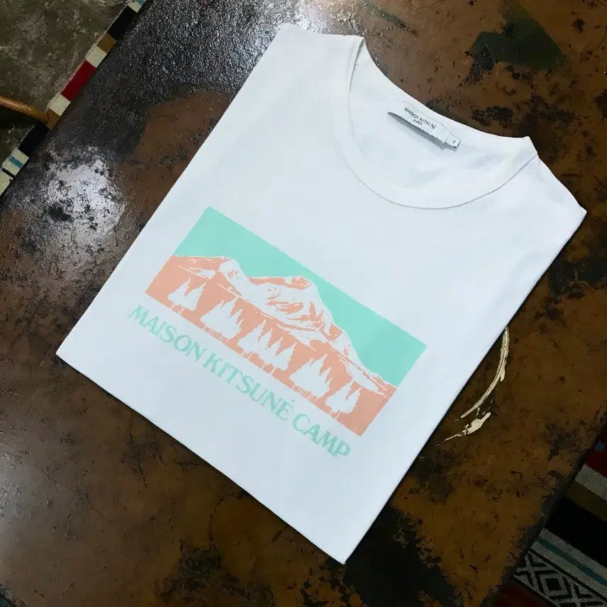 [BUNJANG] Maison Kitsune Printing White Short Sleeve T-Shirt Men's 105 / 남성 105 메종키츠네 프린팅 화이트 숏 슬리브 반팔티
