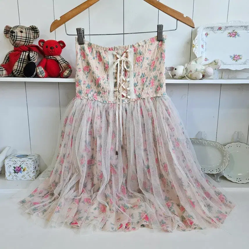 [BUNJANG] Dazzlin Flower Corset Tulle Skirt / dazzlin 플라워 코르셋 튤 치마