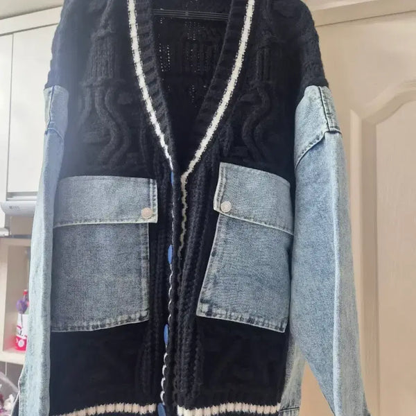 [BUNJANG] Women's Colorblock Knit Jacket / 여성 배색 니트자켓