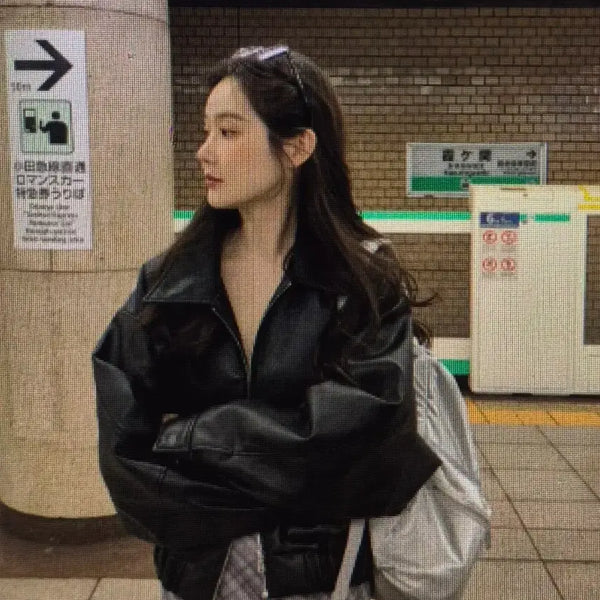 [BUNJANG] Black/Brown Leather Jacket / (해외배송)블랙/브라운 레더 자켓