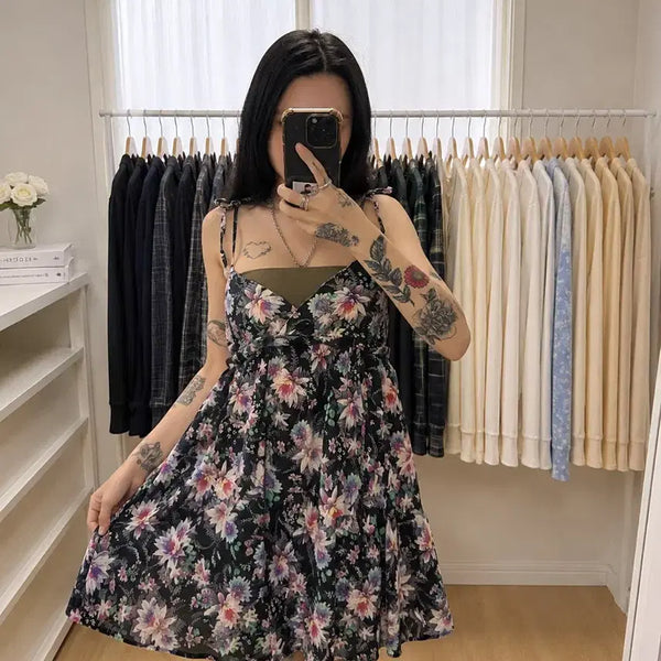[BUNJANG] Floral Sleeveless Mini Dress / 플라워 나시 미니 원피스