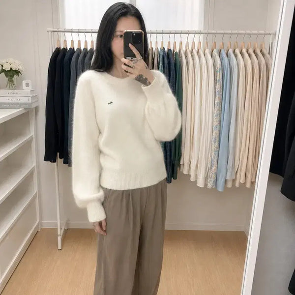 [BUNJANG] Lacoste White Angora Knit Sweater / 라코스테 화이트 앙고라 니트