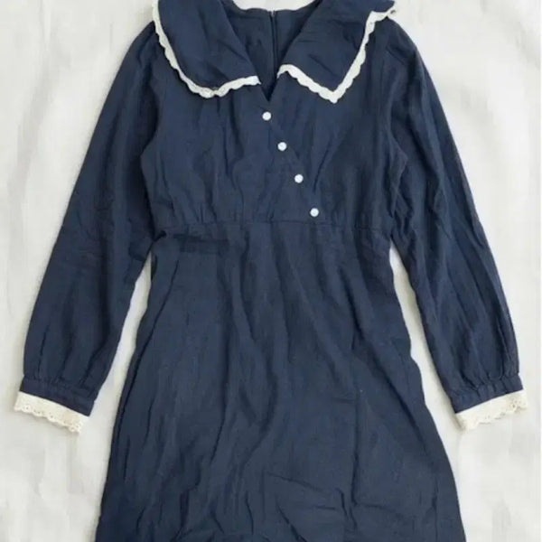 [BUNJANG] Navy Collar One-Piece Dress / 네이비색 카라 원피스