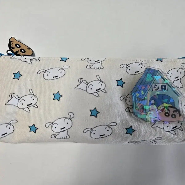 [BUNJANG] Shin-chan White Dog Pencil Case & Pouch with Acrylic Keyring / 흰둥이 필통 겸 파우치