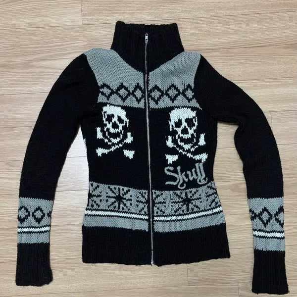 [BUNJANG] Skull Knit Zip-Up Sweater / 해골 니트 집업