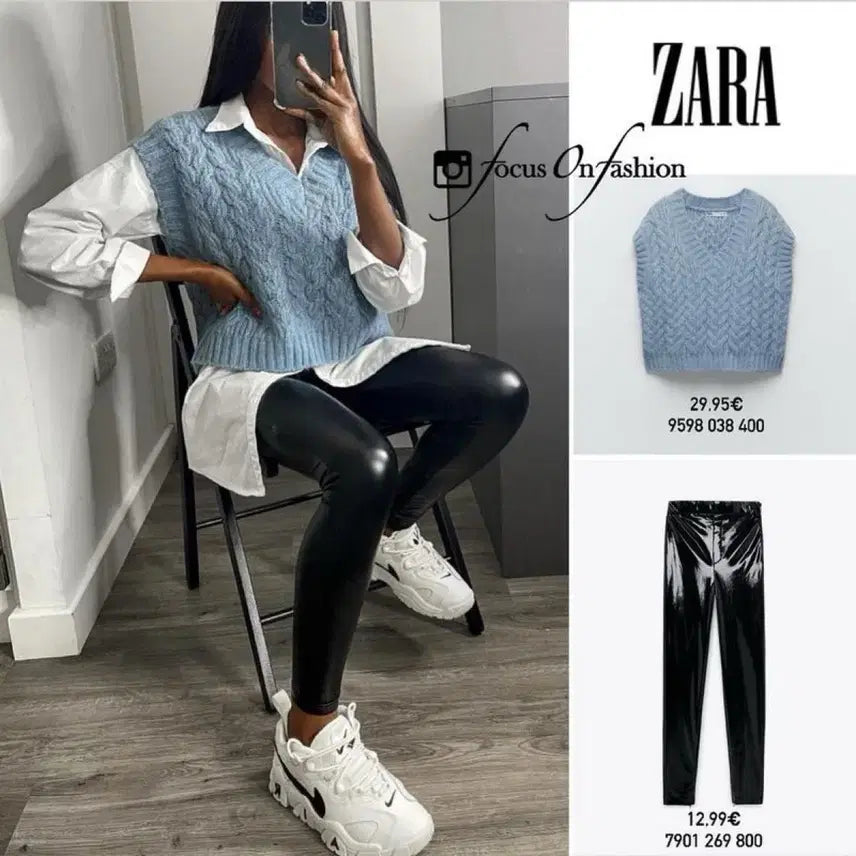 [BUNJANG] Zara Cable Knit Vest Light Blue Size M / 자라 꽈배기니트 조끼 연한하늘색 M사이즈 니트 베스트