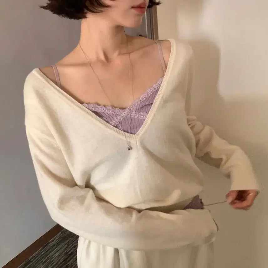 [BUNJANG] Slee Natural V-Neck Knit Sweater / (새제품) 슬리 Natural V-Neck Knit 브이넥 니트