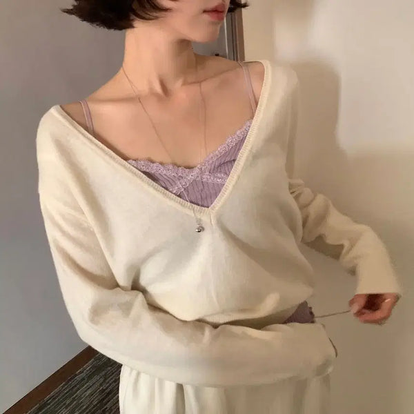 [BUNJANG] Slee Natural V-Neck Knit Sweater / (새제품) 슬리 Natural V-Neck Knit 브이넥 니트