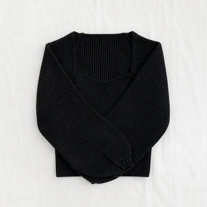 [BUNJANG] Black Ribbed Square Neck Knit / 블랙 골지 스퀘어넥 니트(크림색도 있음)