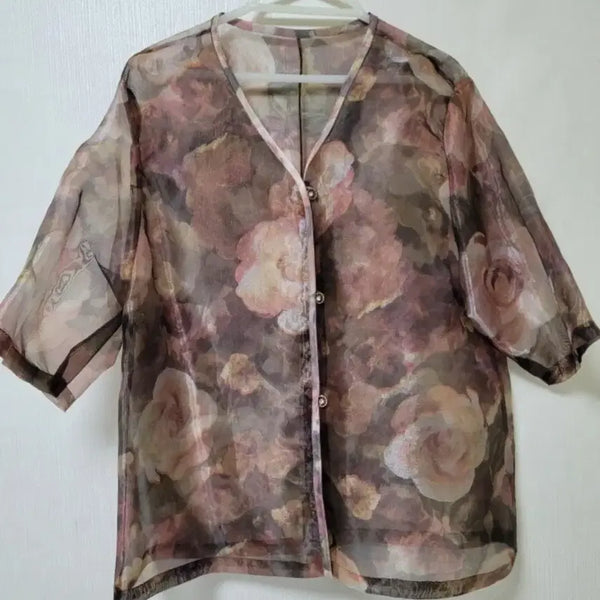 [BUNJANG] Flower Pattern See-Through Blouse / 플라워 패턴 시스루 블라우스