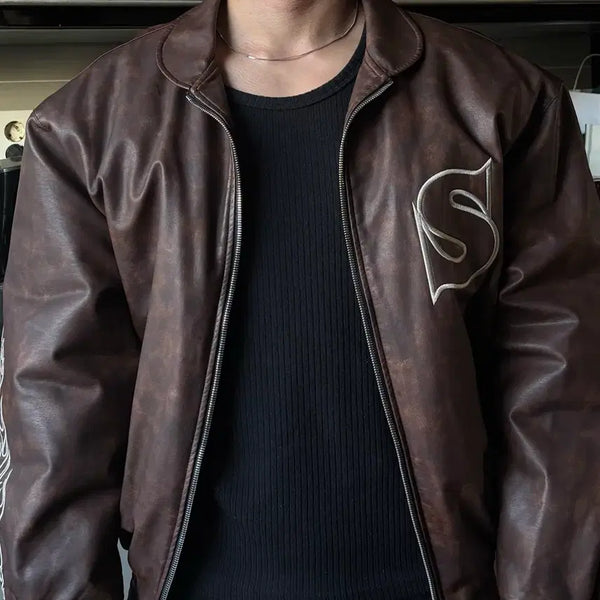 [BUNJANG] STRANGER Vintage Washed Leather Rider Jacket / 스트레인저(STRANGER) 초창기 레더 라이더 자켓