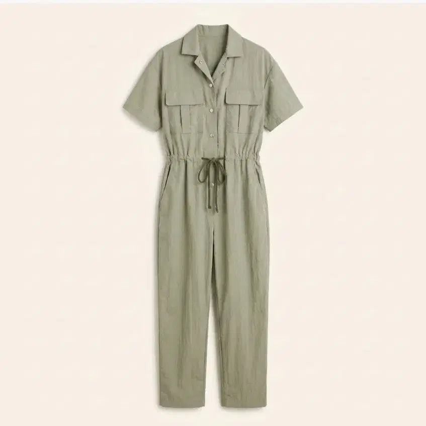 [BUNJANG] Khaki Shirt Jumpsuit / 카키색 셔츠 점프수트