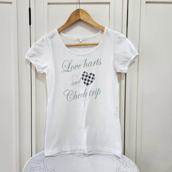 [BUNJANG] Check Heart Printing T-Shirt / 체크 하트 프린팅 티셔츠