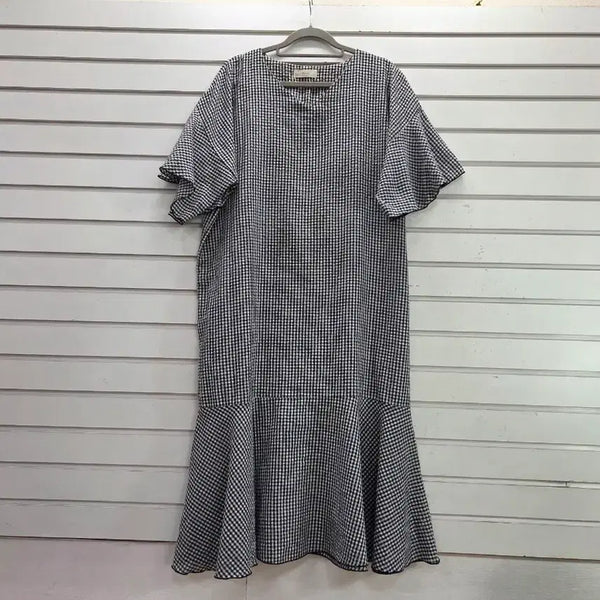[BUNJANG] Check Gingham V-Neck Long Dress (Size 88) / 체크 지지미원단  V넥 롱원피스 88/보물찾기천사