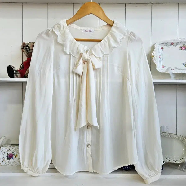 [BUNJANG] Bye Bye Ivory Ribbon Frill Blouse / Bye Bye 아이보리 리본 프릴 블라우스