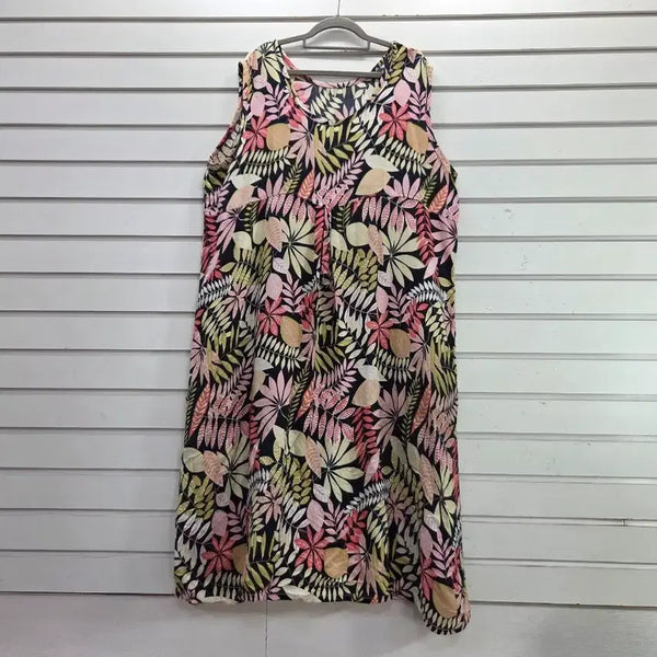 [BUNJANG] In-yeon Leaf Pattern Sleeveless Long Dress / 인견 나뭇잎무늬  민소매 롱원피스 88/보물찾기천사