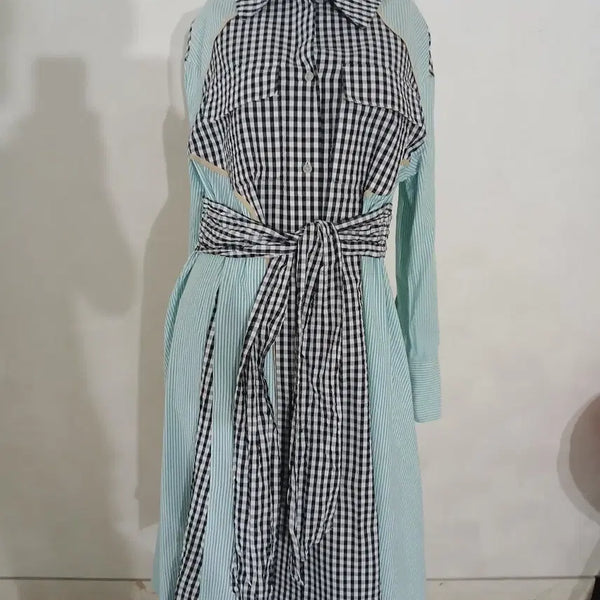 [BUNJANG] Osecon Colorblock Belted Long Dress / 오즈세컨 배색 벨티드 롱 원피스