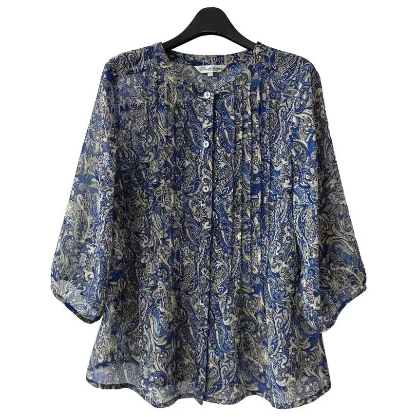 [BUNJANG] Blue Paisley Chiffon Blouse / 66/블루 페이즐리 시폰 블라우스