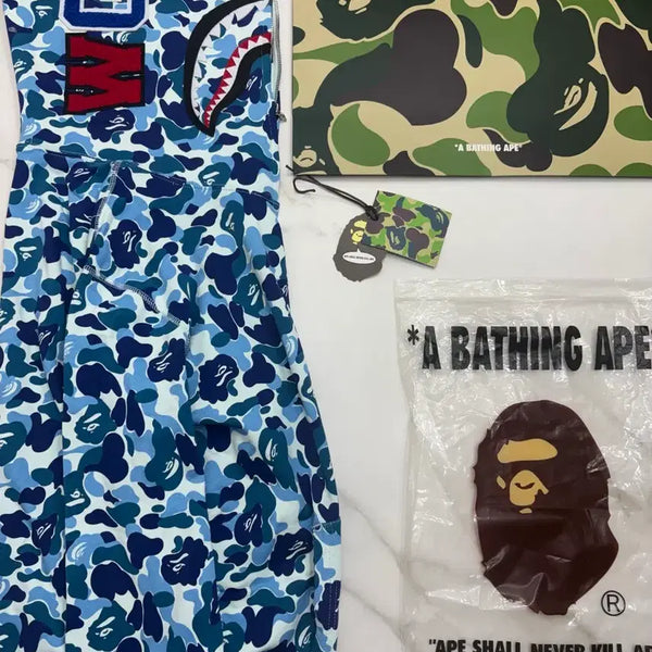 [BUNJANG] BAPE Shark Hoodie Blue Camo / 베이프 샤크 후드 블루 카모 새상품
