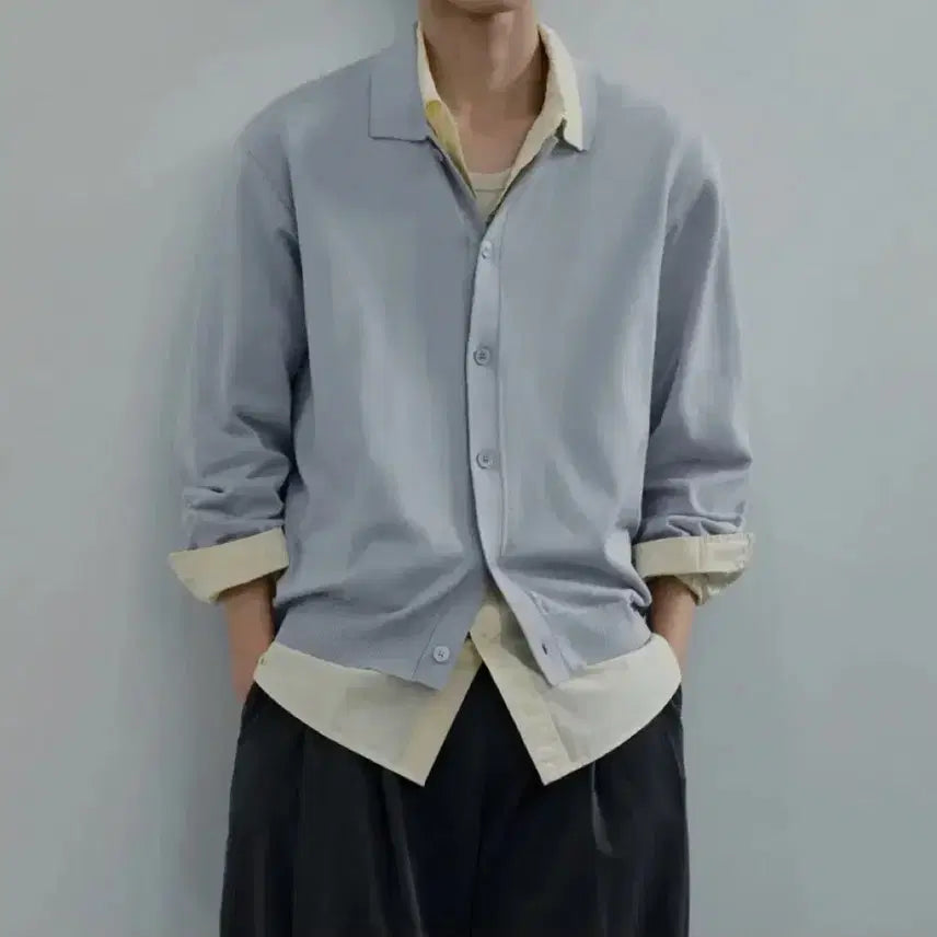 [BUNJANG] Mutundard Washable Supima Cotton Cardigan [Ash Light Blue] / 무탠다드 워셔블 수피마 코튼 칼라드 가디건 [애쉬 라이트 블루]