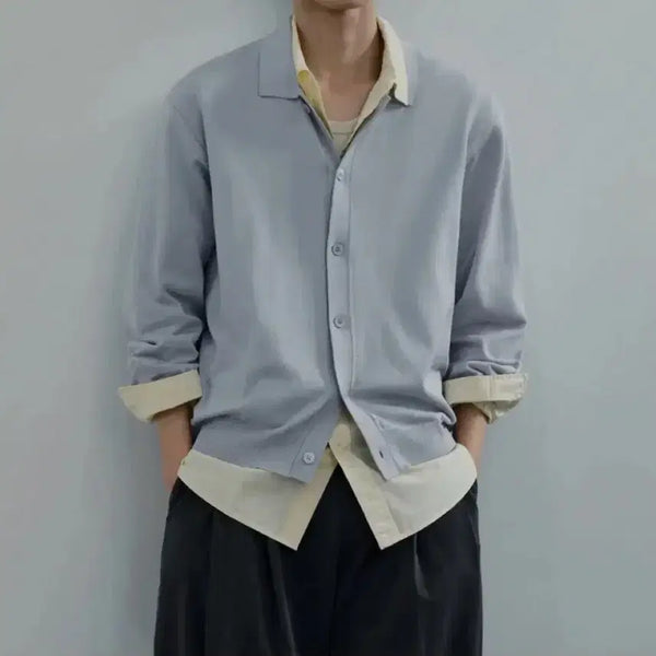 [BUNJANG] Mutundard Washable Supima Cotton Cardigan [Ash Light Blue] / 무탠다드 워셔블 수피마 코튼 칼라드 가디건 [애쉬 라이트 블루]